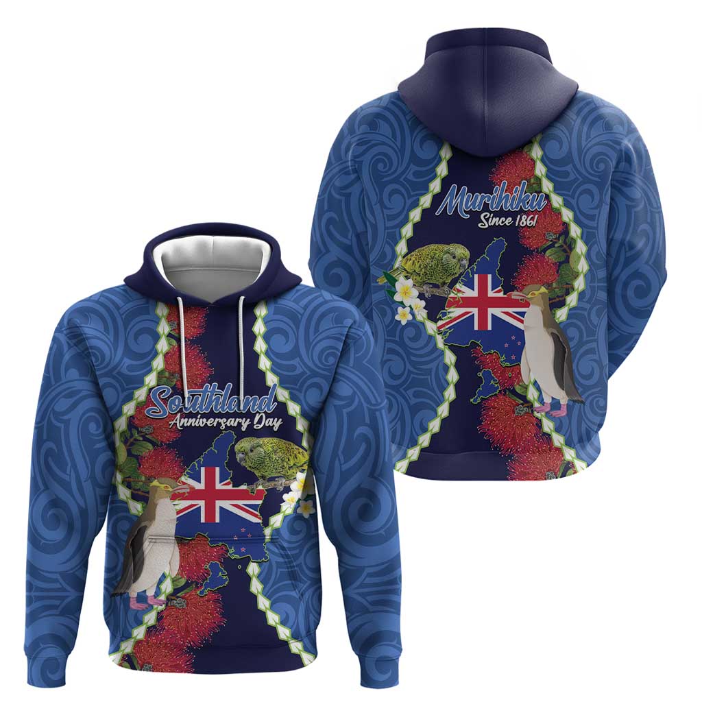 Southland Anniversary Day Zip Hoodie Murihiku 1861 Maori Bird Mix Pohutukawa