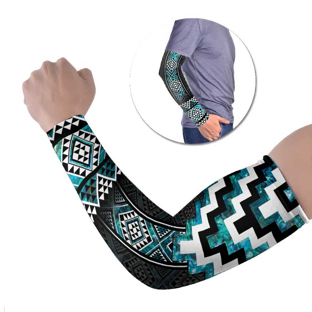 Paua Shell Taniko Pattern Aotearoa Arm Sleeves Niho Taniwha Mix Poutama - Polynesian Pride