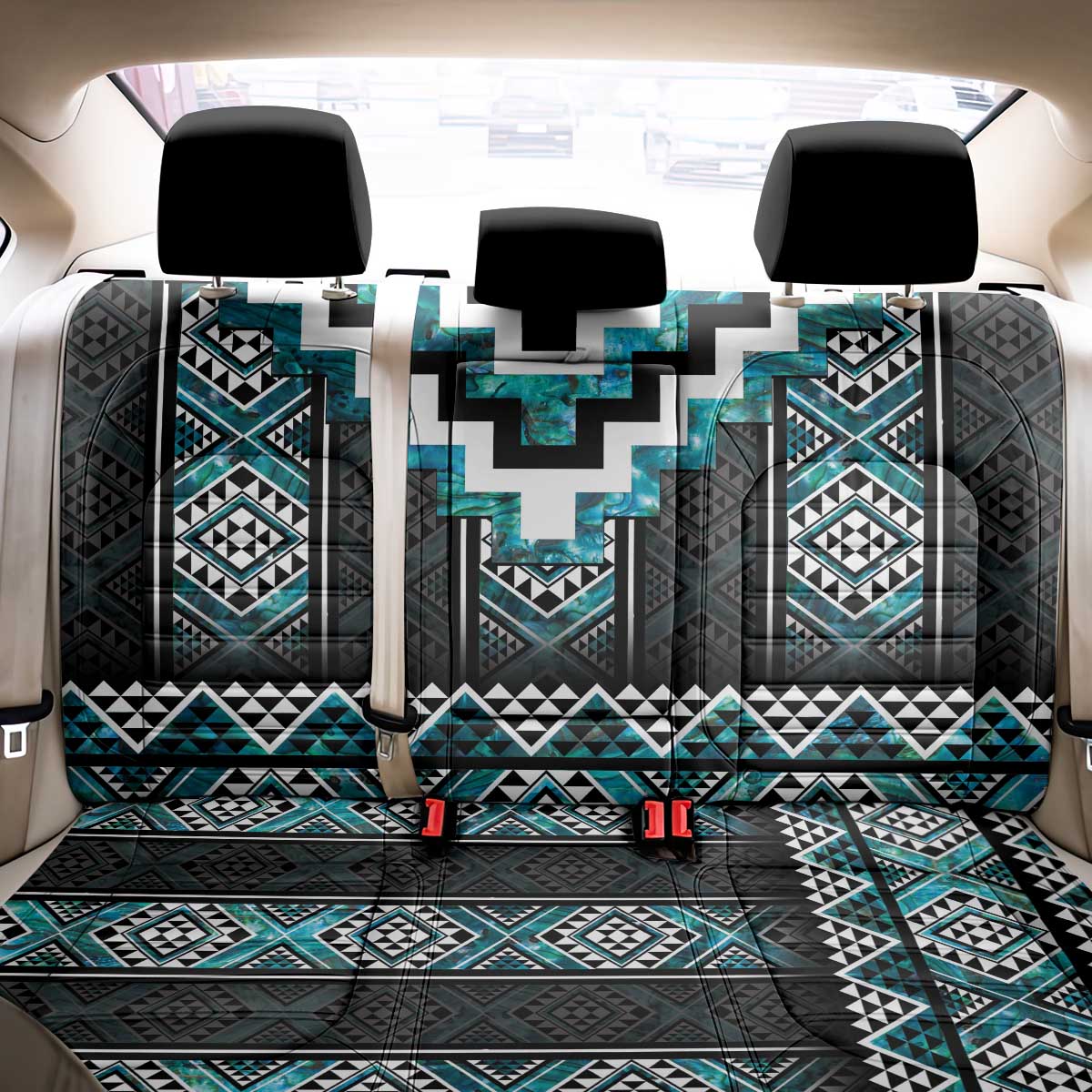 Paua Shell Taniko Pattern Aotearoa Back Car Seat Cover Niho Taniwha Mix Poutama