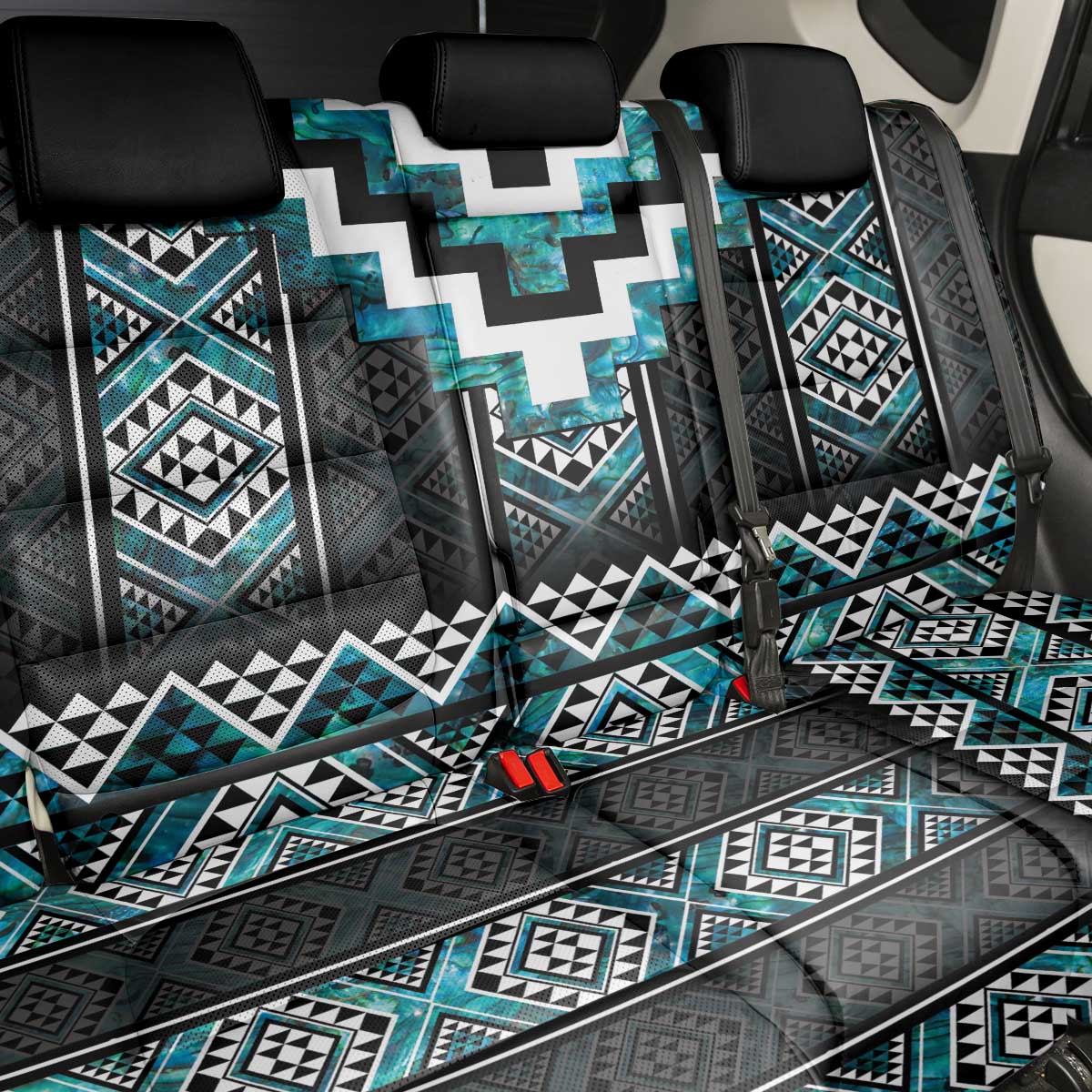 Paua Shell Taniko Pattern Aotearoa Back Car Seat Cover Niho Taniwha Mix Poutama