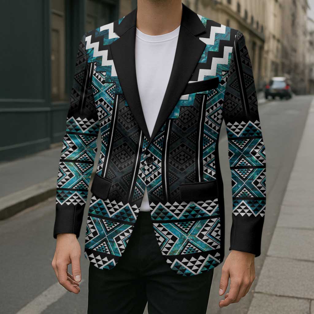 Paua Shell Taniko Pattern Aotearoa Blazer Niho Taniwha Mix Poutama - Polynesian Pride