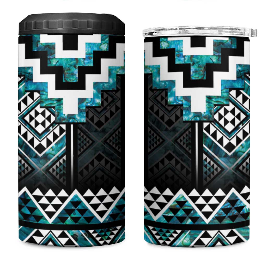 Paua Shell Taniko Pattern Aotearoa 4 in 1 Can Cooler Tumbler Niho Taniwha Mix Poutama