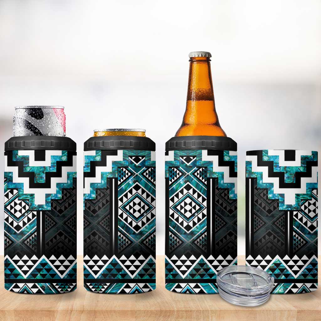 Paua Shell Taniko Pattern Aotearoa 4 in 1 Can Cooler Tumbler Niho Taniwha Mix Poutama