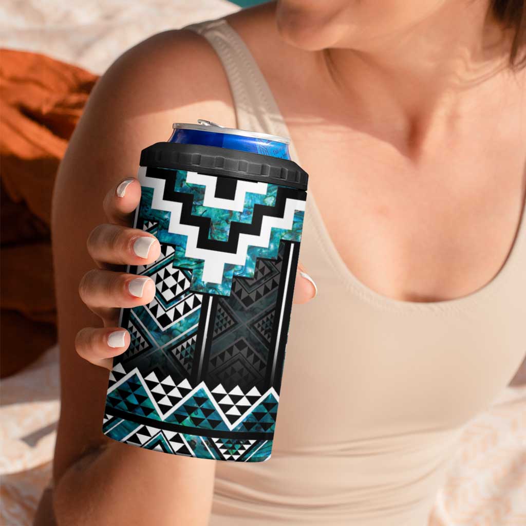 Paua Shell Taniko Pattern Aotearoa 4 in 1 Can Cooler Tumbler Niho Taniwha Mix Poutama