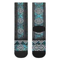 Paua Shell Taniko Pattern Aotearoa Crew Socks Niho Taniwha Mix Poutama