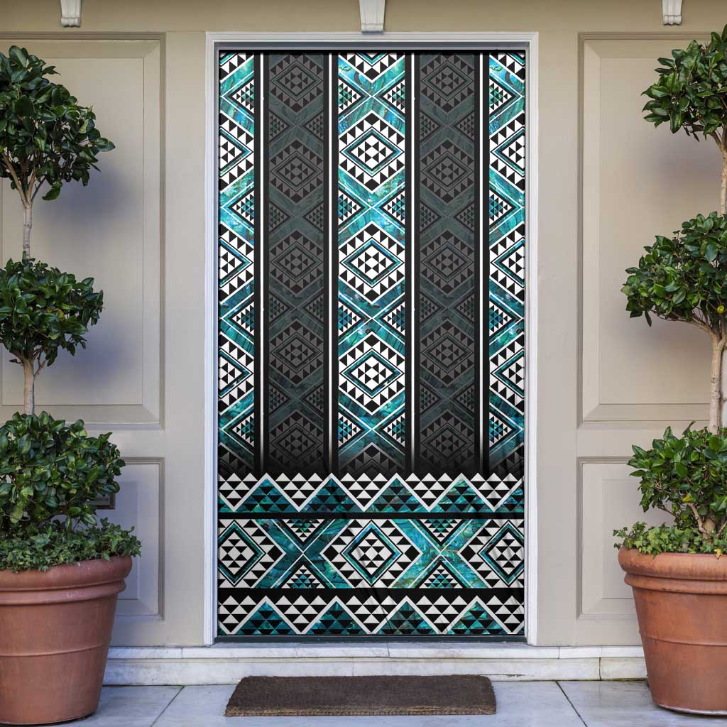 Paua Shell Taniko Pattern Aotearoa Door Cover Niho Taniwha Mix Poutama LT14 Turquoise - Polynesian Pride