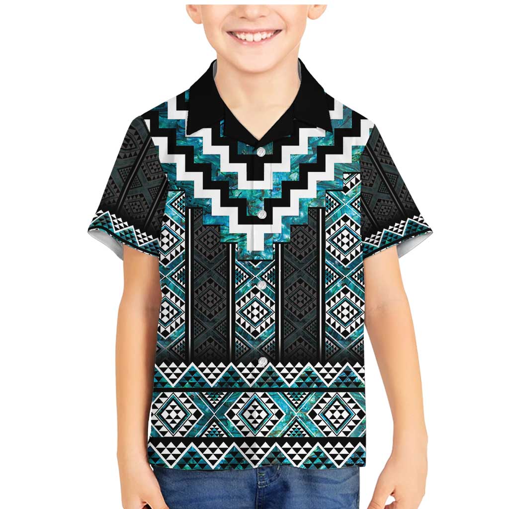 Paua Shell Taniko Pattern Aotearoa Family Matching Mermaid Dress and Hawaiian Shirt Niho Taniwha Mix Poutama