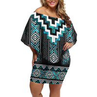 Paua Shell Taniko Pattern Aotearoa Family Matching Off Shoulder Short Dress and Hawaiian Shirt Niho Taniwha Mix Poutama