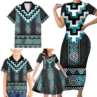 Paua Shell Taniko Pattern Aotearoa Family Matching Short Sleeve Bodycon Dress and Hawaiian Shirt Niho Taniwha Mix Poutama