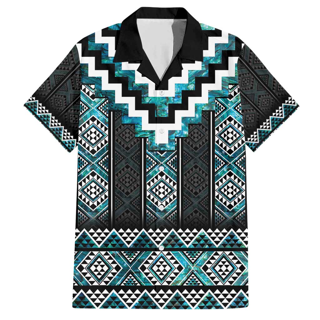 Paua Shell Taniko Pattern Aotearoa Family Matching Short Sleeve Bodycon Dress and Hawaiian Shirt Niho Taniwha Mix Poutama