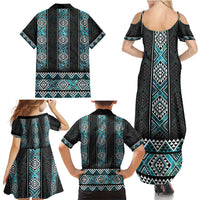 Paua Shell Taniko Pattern Aotearoa Family Matching Summer Maxi Dress and Hawaiian Shirt Niho Taniwha Mix Poutama