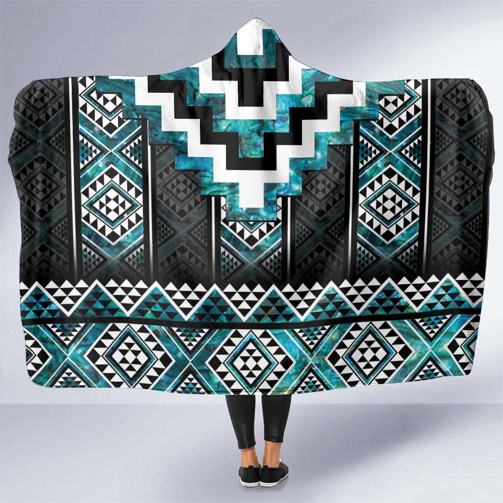 Paua Shell Taniko Pattern Aotearoa Hooded Blanket Niho Taniwha Mix Poutama LT14 One Size Turquoise - Polynesian Pride