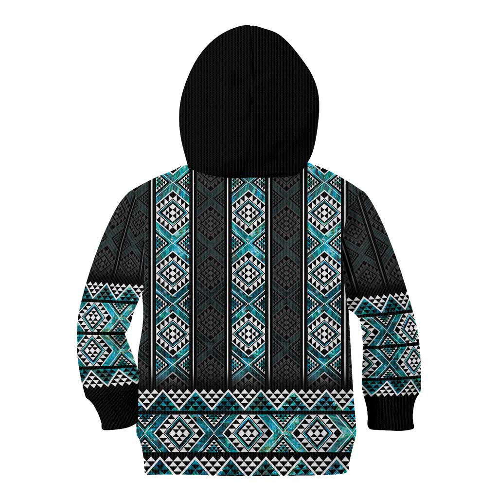 Paua Shell Taniko Pattern Aotearoa Kid Hoodie Niho Taniwha Mix Poutama LT14 - Polynesian Pride