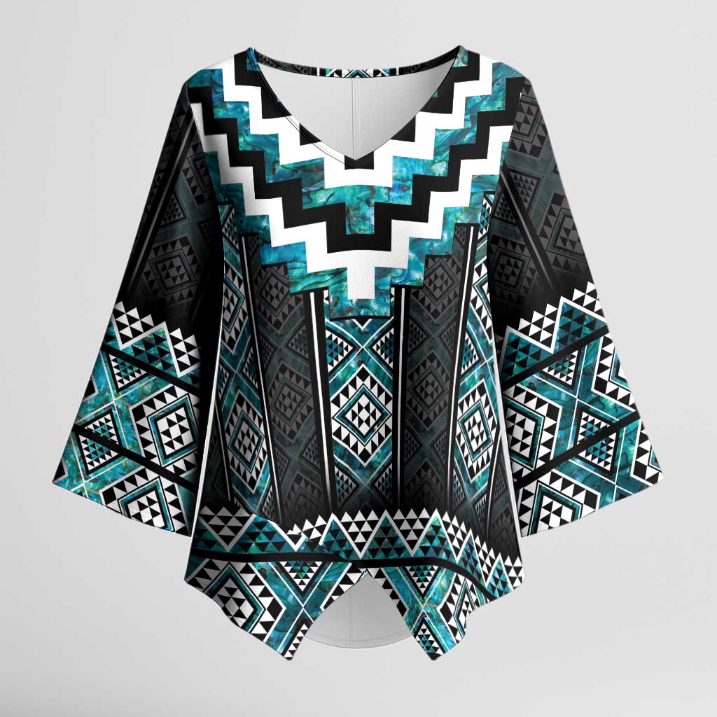 Paua Shell Taniko Pattern Aotearoa Kimono Sleeve Blouse Niho Taniwha Mix Poutama - Polynesian Pride
