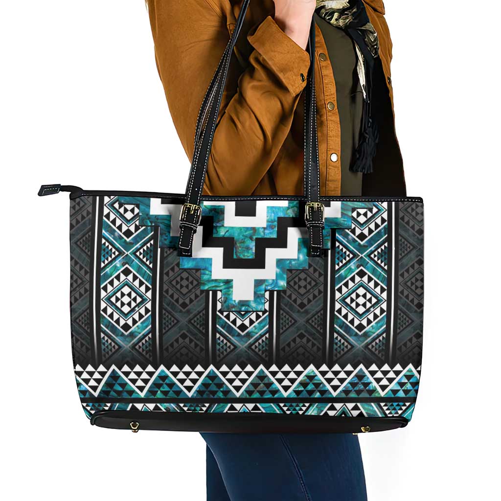 Paua Shell Taniko Pattern Aotearoa Leather Tote Bag Niho Taniwha Mix Poutama