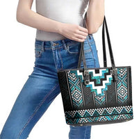 Paua Shell Taniko Pattern Aotearoa Leather Tote Bag Niho Taniwha Mix Poutama