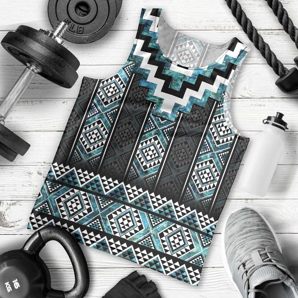 Paua Shell Taniko Pattern Aotearoa Men Tank Top Niho Taniwha Mix Poutama