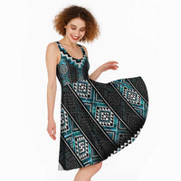 Paua Shell Taniko Pattern Aotearoa Midi Dress Niho Taniwha Mix Poutama - Polynesian Pride