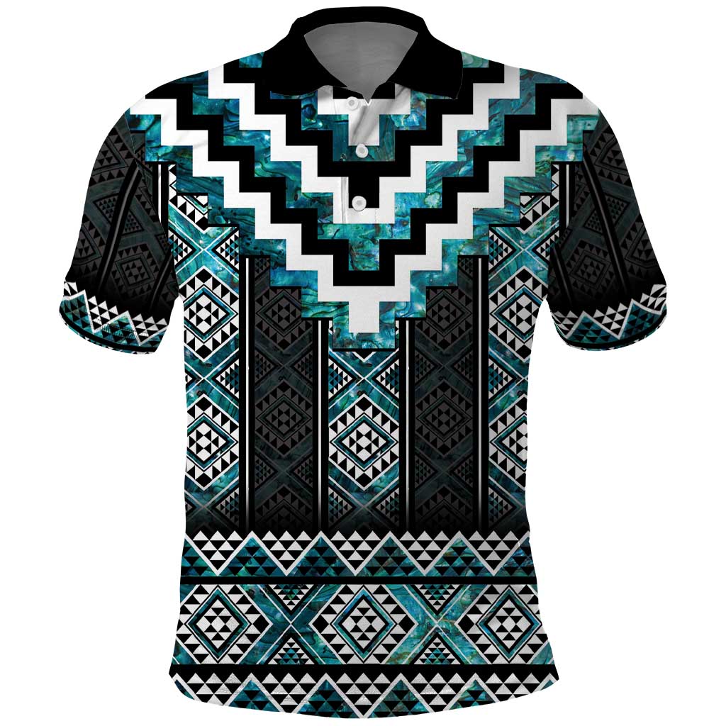 Paua Shell Taniko Pattern Aotearoa Polo Shirt Niho Taniwha Mix Poutama