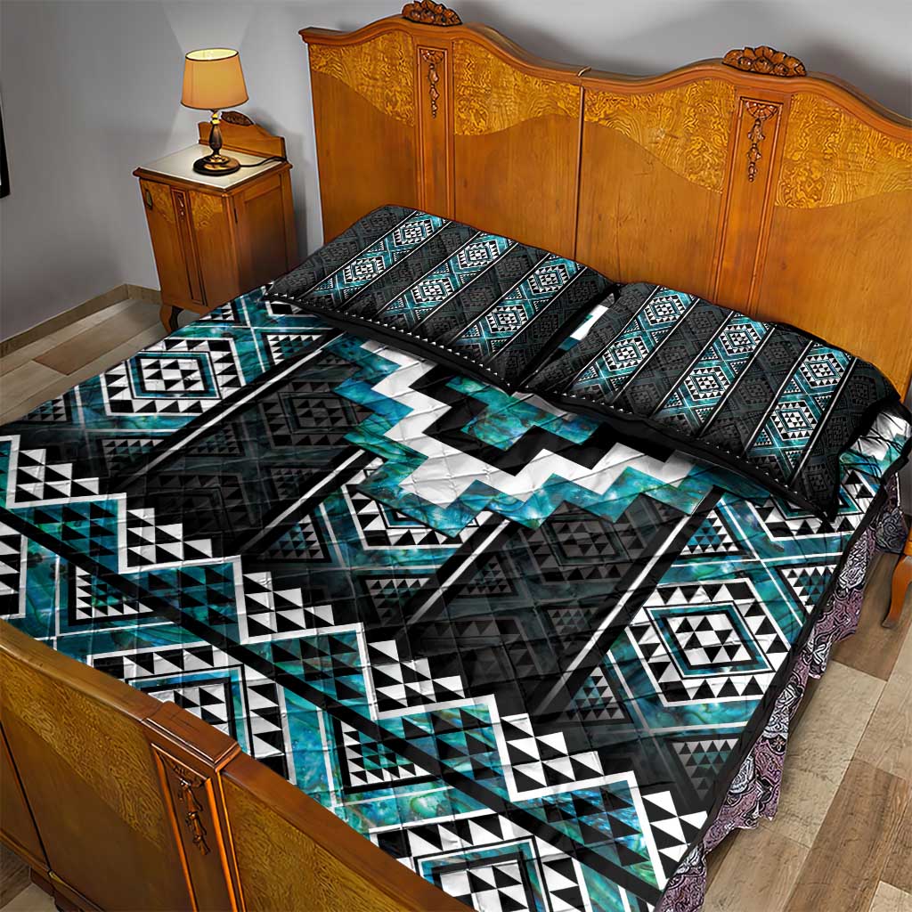 Paua Shell Taniko Pattern Aotearoa Quilt Bed Set Niho Taniwha Mix Poutama