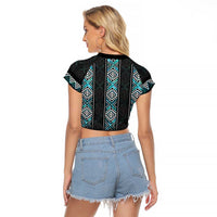 Paua Shell Taniko Pattern Aotearoa Raglan Cropped T Shirt Niho Taniwha Mix Poutama LT14 - Polynesian Pride