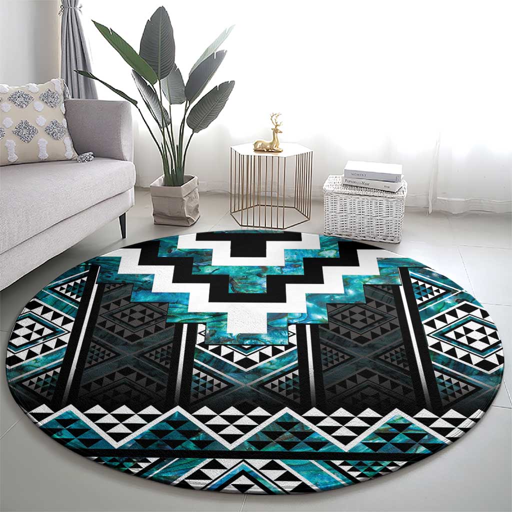 Paua Shell Taniko Pattern Aotearoa Round Carpet Niho Taniwha Mix Poutama
