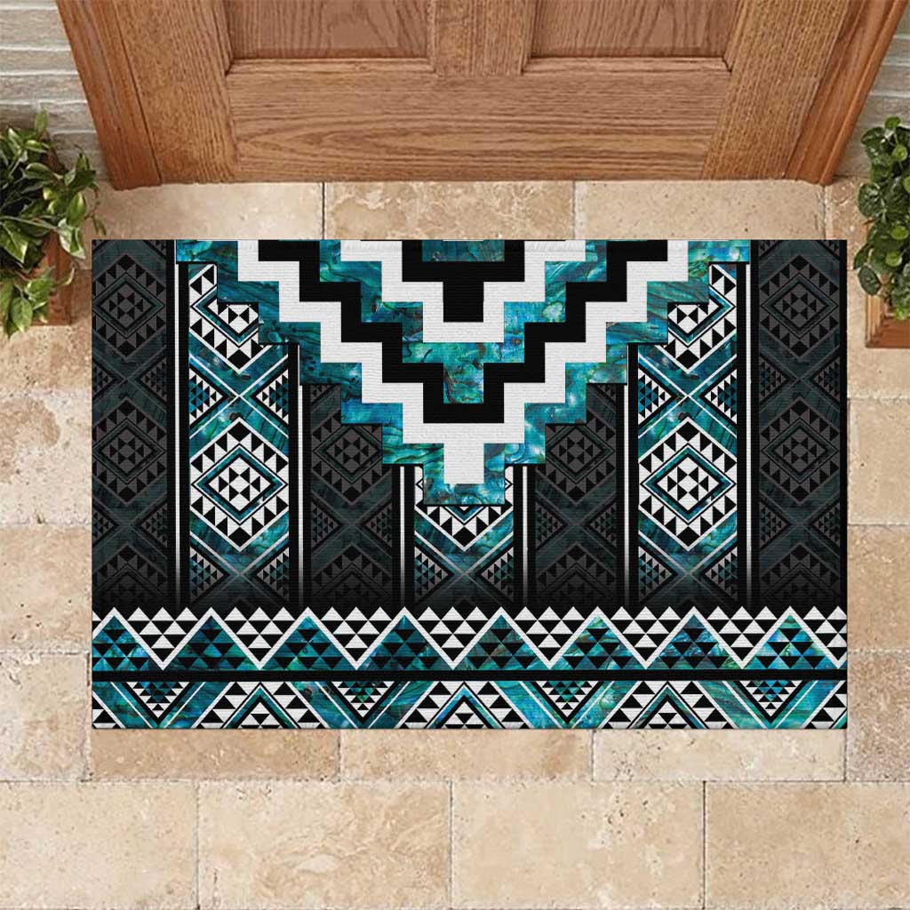 Paua Shell Taniko Pattern Aotearoa Rubber Doormat Niho Taniwha Mix Poutama LT14 Turquoise - Polynesian Pride