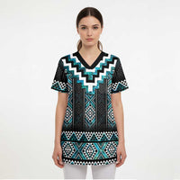 Paua Shell Taniko Pattern Aotearoa Scrub Top Niho Taniwha Mix Poutama - Polynesian Pride