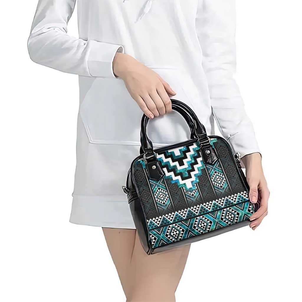 Paua Shell Taniko Pattern Aotearoa Shoulder Handbag Niho Taniwha Mix Poutama