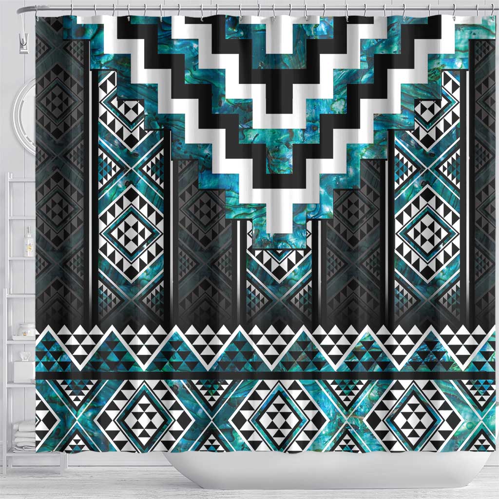 Paua Shell Taniko Pattern Aotearoa Shower Curtain Niho Taniwha Mix Poutama