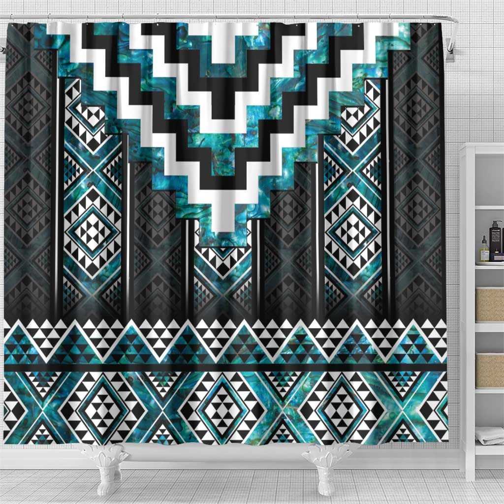 Paua Shell Taniko Pattern Aotearoa Shower Curtain Niho Taniwha Mix Poutama