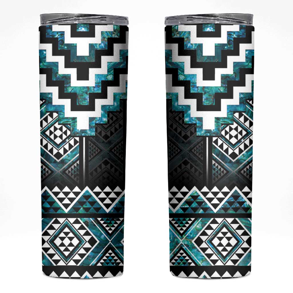 Paua Shell Taniko Pattern Aotearoa Skinny Tumbler Niho Taniwha Mix Poutama