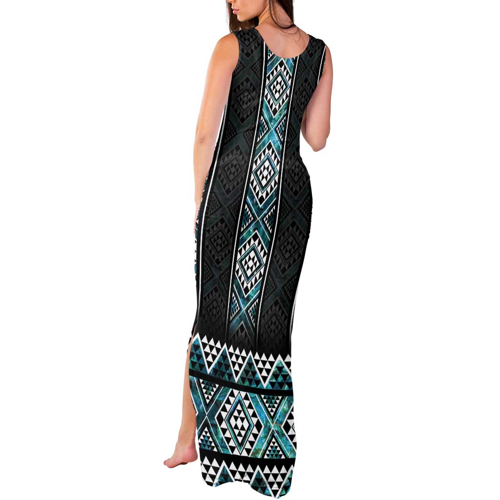 Paua Shell Taniko Pattern Aotearoa Tank Maxi Dress Niho Taniwha Mix Poutama