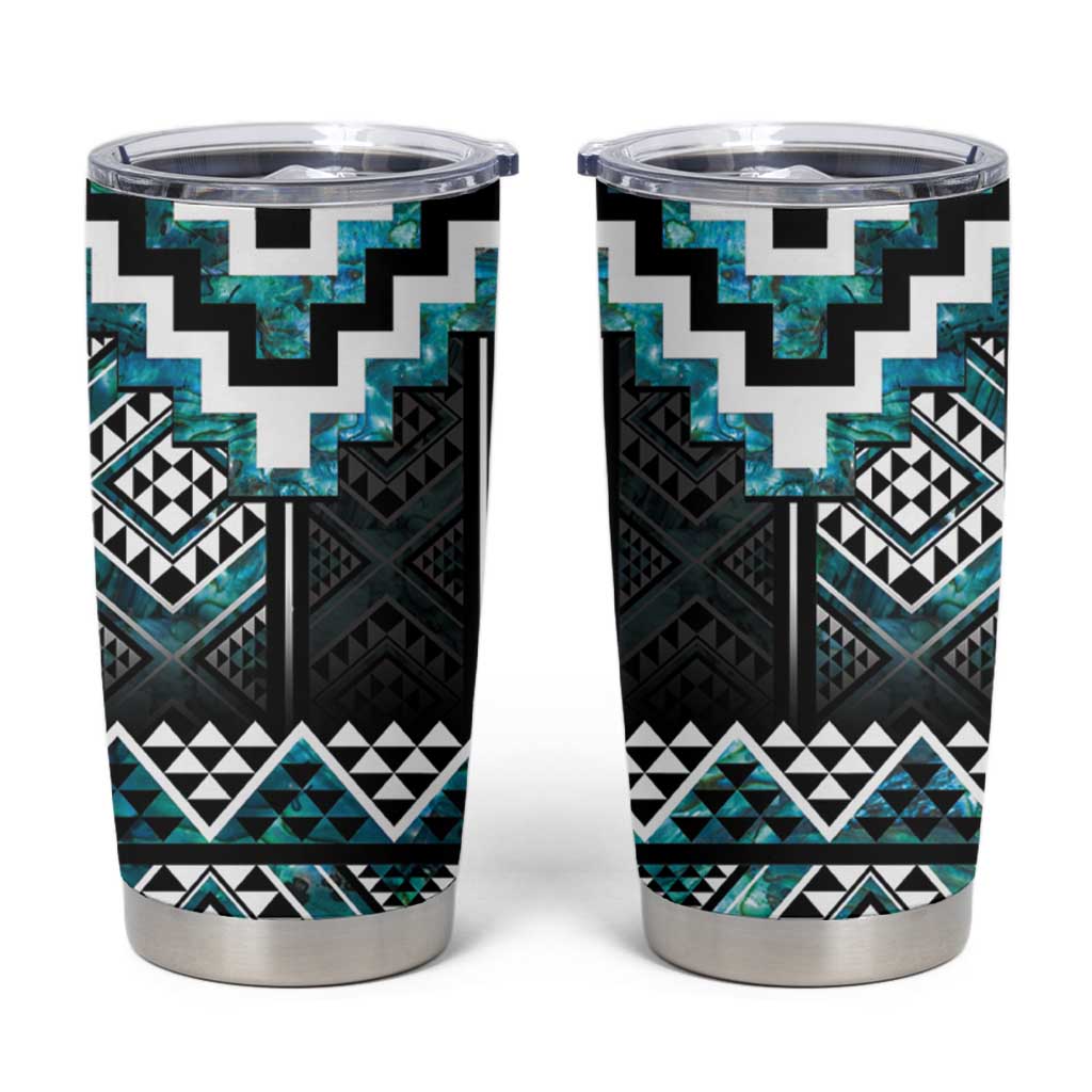 Paua Shell Taniko Pattern Aotearoa Tumbler Cup Niho Taniwha Mix Poutama