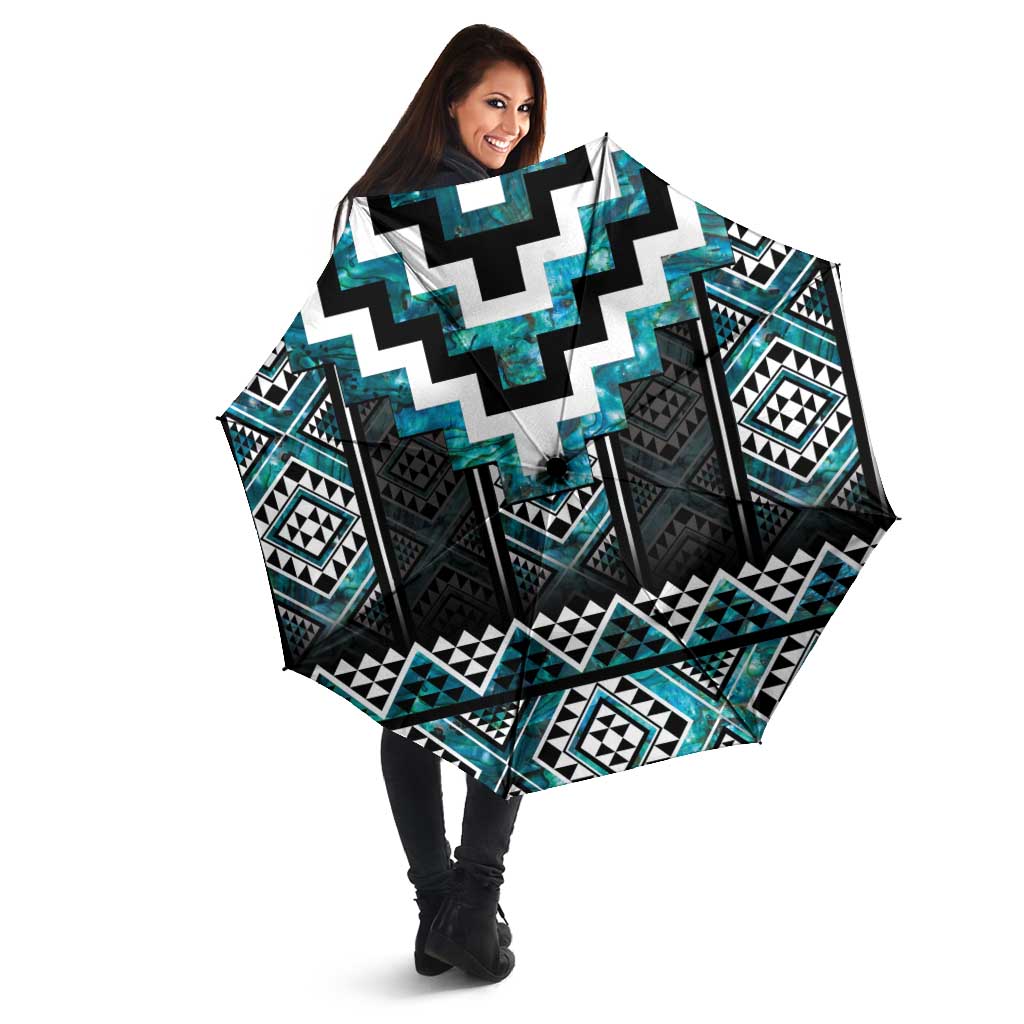 Paua Shell Taniko Pattern Aotearoa Umbrella Niho Taniwha Mix Poutama - Polynesian Pride
