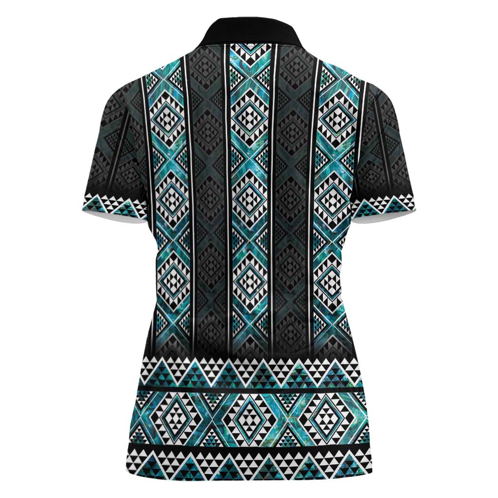 Paua Shell Taniko Pattern Aotearoa Women Polo Shirt Niho Taniwha Mix Poutama