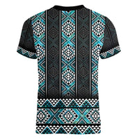 Paua Shell Taniko Pattern Aotearoa Women V-Neck T-Shirt Niho Taniwha Mix Poutama LT14 - Polynesian Pride