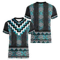 Paua Shell Taniko Pattern Aotearoa Women V-Neck T-Shirt Niho Taniwha Mix Poutama LT14 - Polynesian Pride