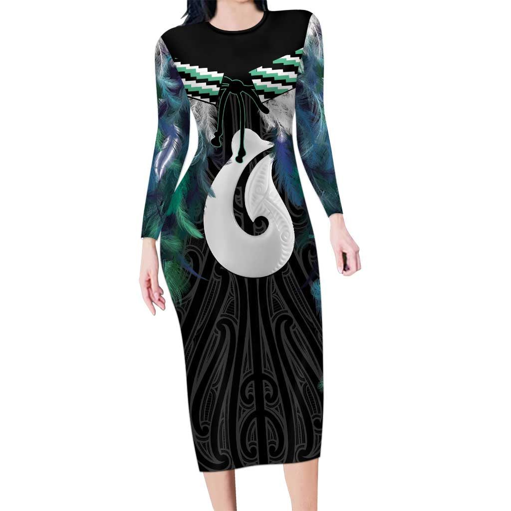 Aotearoa Korowai Motif Family Matching Long Sleeve Bodycon Dress and Hawaiian Shirt Hei Matau Poutama Maori Pattern