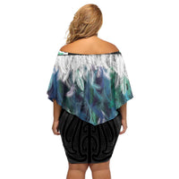 Aotearoa Korowai Motif Family Matching Off Shoulder Short Dress and Hawaiian Shirt Hei Matau Poutama Maori Pattern