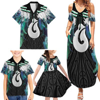 Aotearoa Korowai Motif Family Matching Summer Maxi Dress and Hawaiian Shirt Hei Matau Poutama Maori Pattern