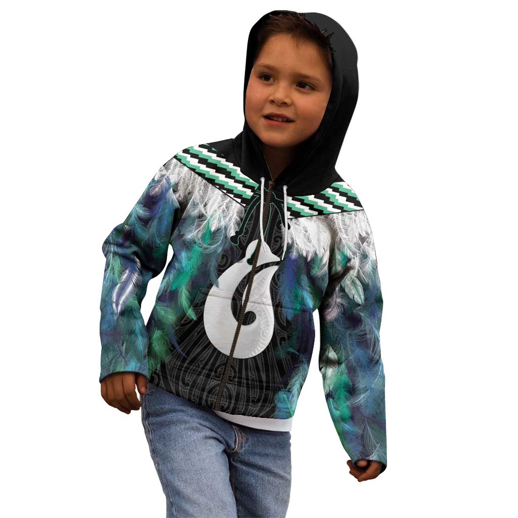 Aotearoa Korowai Motif Kid Hoodie Hei Matau Poutama Maori Pattern LT14 - Polynesian Pride