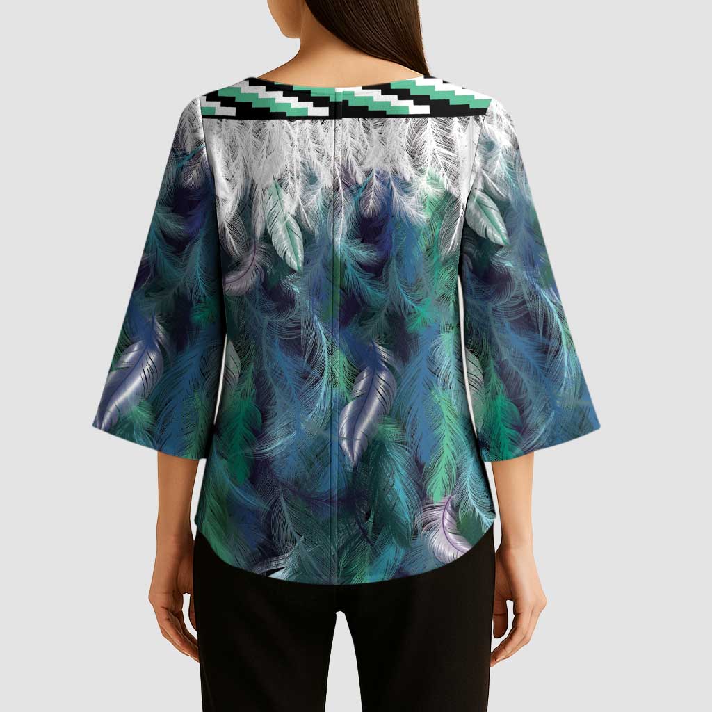 Aotearoa Korowai Motif Kimono Sleeve Blouse Hei Matau Poutama Maori Pattern - Polynesian Pride