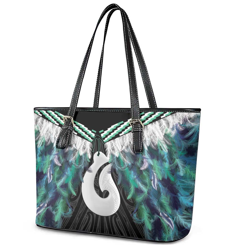 Aotearoa Korowai Motif Leather Tote Bag Hei Matau Poutama Maori Pattern