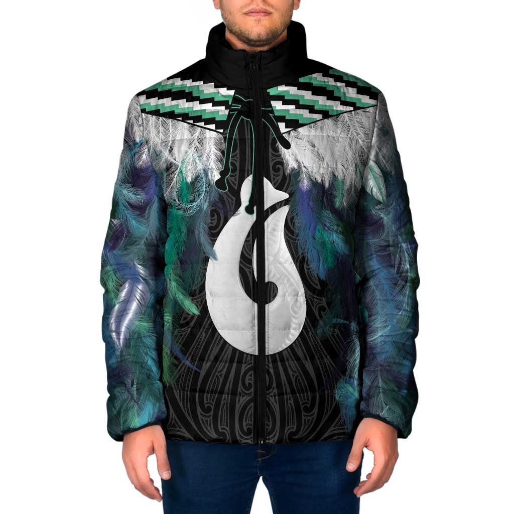 Aotearoa Korowai Motif Padded Jacket Hei Matau Poutama Maori Pattern - Polynesian Pride