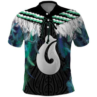 Aotearoa Korowai Motif Polo Shirt Hei Matau Poutama Maori Pattern LT14 Turquoise - Polynesian Pride