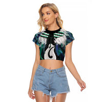 Aotearoa Korowai Motif Raglan Cropped T Shirt Hei Matau Poutama Maori Pattern LT14 Female Turquoise - Polynesian Pride