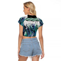 Aotearoa Korowai Motif Raglan Cropped T Shirt Hei Matau Poutama Maori Pattern LT14 - Polynesian Pride