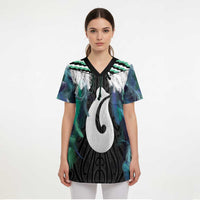 Aotearoa Korowai Motif Scrub Top Hei Matau Poutama Maori Pattern - Polynesian Pride