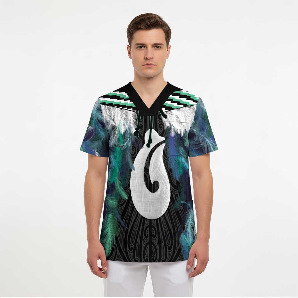 Aotearoa Korowai Motif Scrub Top Hei Matau Poutama Maori Pattern - Polynesian Pride